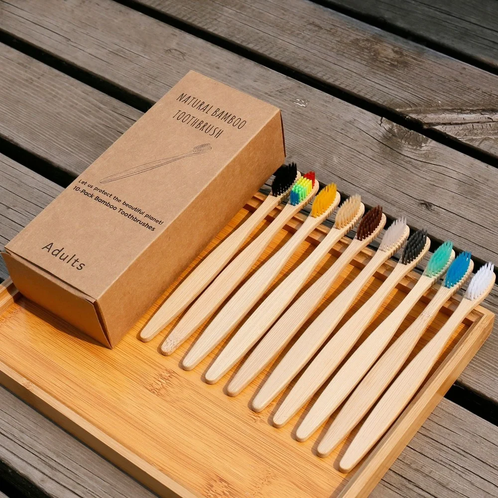 Bamboo Toothbrush Set - 10 шт., красочная зубная щетка, набор