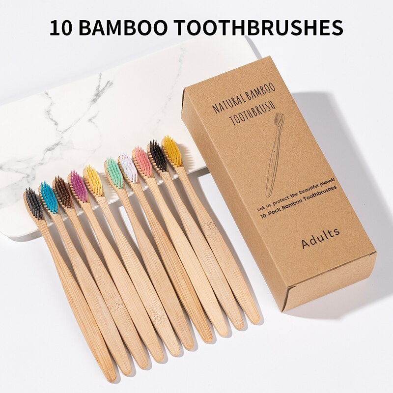 Bamboo Toothbrush Set - Набор бамбуковых зубных щеток, 10 шт.,